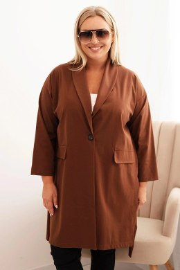Bluza Narzutka damska Plus Size Punto z bawełną zapinana na guzik czekoladowa  