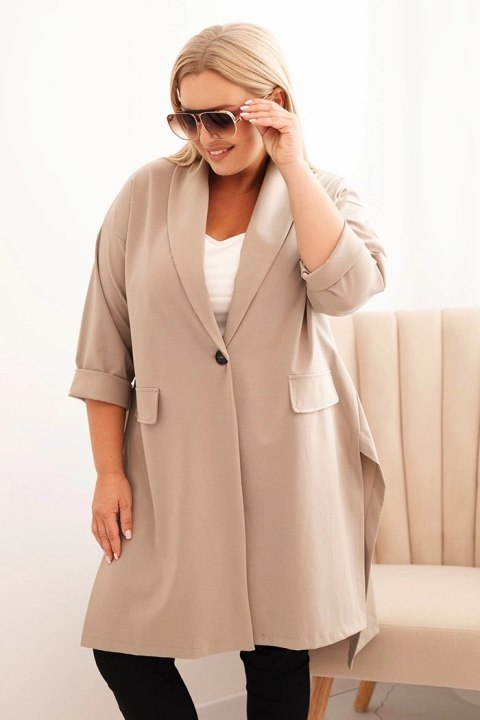 Bluza Narzutka damska Plus Size Punto z bawełną zapinana na guzik fango Bluza Narzutka damska Plus Size Punto z bawełną zapinana na guzik fango