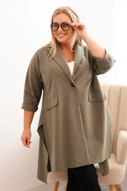 Bluza Narzutka damska Plus Size Punto z bawełną zapinana na guzik khaki  