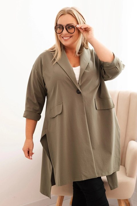 Bluza Narzutka damska Plus Size Punto z bawełną zapinana na guzik khaki  