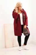 Płaszcz damski Plus Size ze sztucznego baranka z kapturem i kieszeniami bordowy  