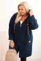 Płaszcz damski Plus Size ze sztucznego baranka z kapturem i kieszeniami granatowy  