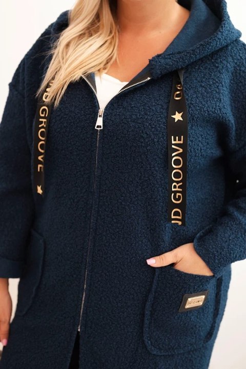 Płaszcz damski Plus Size ze sztucznego baranka z kapturem i kieszeniami granatowy Płaszcz damski Plus Size ze sztucznego baranka z kapturem i kieszeniami granatowy