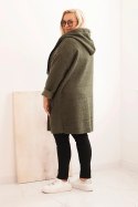 Płaszcz damski Plus Size ze sztucznego baranka z kapturem i kieszeniami khaki  