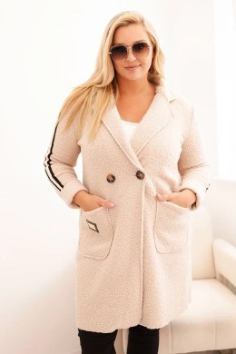 Płaszcz damski Plus Size ze sztucznego baranka z kieszeniami beżowy  