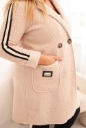 Płaszcz damski Plus Size ze sztucznego baranka z kieszeniami beżowy  