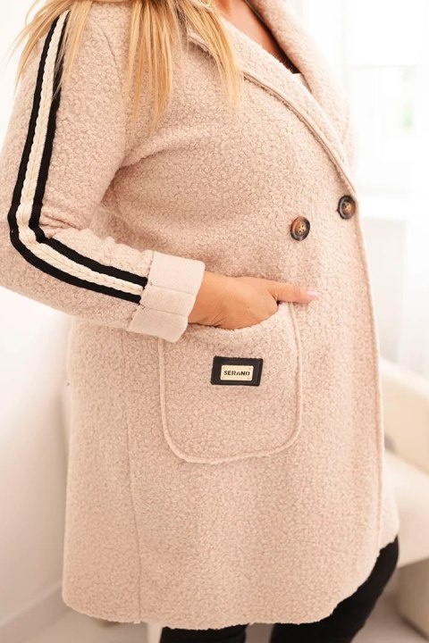 Płaszcz damski Plus Size ze sztucznego baranka z kieszeniami beżowy Płaszcz damski Plus Size ze sztucznego baranka z kieszeniami beżowy