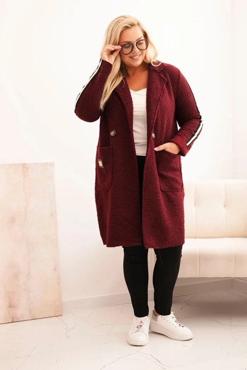 Płaszcz damski Plus Size ze sztucznego baranka z kieszeniami bordowy Płaszcz damski Plus Size ze sztucznego baranka z kieszeniami bordowy