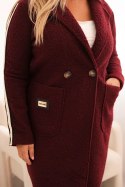 Płaszcz damski Plus Size ze sztucznego baranka z kieszeniami bordowy  