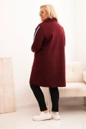 Płaszcz damski Plus Size ze sztucznego baranka z kieszeniami bordowy  