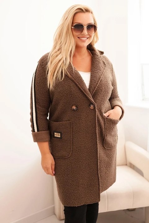 Płaszcz damski Plus Size ze sztucznego baranka z kieszeniami brązowy  