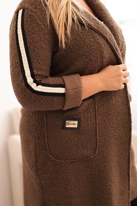 Płaszcz damski Plus Size ze sztucznego baranka z kieszeniami brązowy Płaszcz damski Plus Size ze sztucznego baranka z kieszeniami brązowy