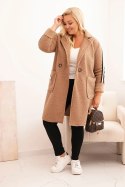 Płaszcz damski Plus Size ze sztucznego baranka z kieszeniami camelowy  