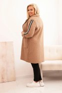 Płaszcz damski Plus Size ze sztucznego baranka z kieszeniami camelowy  