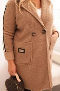 Płaszcz damski Plus Size ze sztucznego baranka z kieszeniami camelowy  