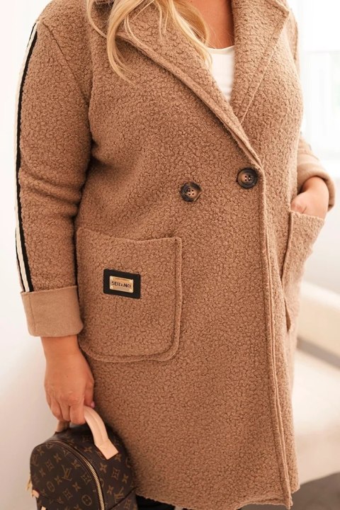 Płaszcz damski Plus Size ze sztucznego baranka z kieszeniami camelowy Płaszcz damski Plus Size ze sztucznego baranka z kieszeniami camelowy