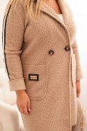 Płaszcz damski Plus Size ze sztucznego baranka z kieszeniami ciemny beżowy  