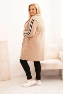 Płaszcz damski Plus Size ze sztucznego baranka z kieszeniami ciemny beżowy  