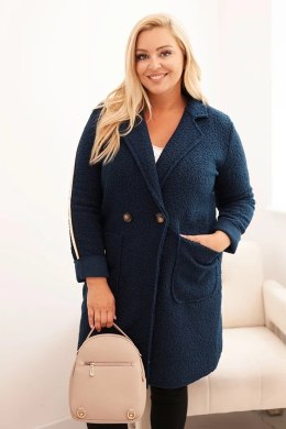 Płaszcz damski Plus Size ze sztucznego baranka z kieszeniami ciemny jeansowy  