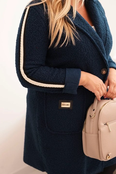 Płaszcz damski Plus Size ze sztucznego baranka z kieszeniami ciemny jeansowy Płaszcz damski Plus Size ze sztucznego baranka z kieszeniami ciemny jeansowy