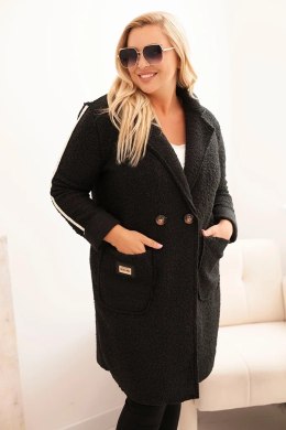 Płaszcz damski Plus Size ze sztucznego baranka z kieszeniami czarny  