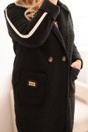 Płaszcz damski Plus Size ze sztucznego baranka z kieszeniami czarny  