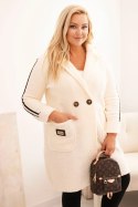 Płaszcz damski Plus Size ze sztucznego baranka z kieszeniami ecru  