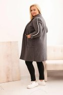 Płaszcz damski Plus Size ze sztucznego baranka z kieszeniami grafitowy  