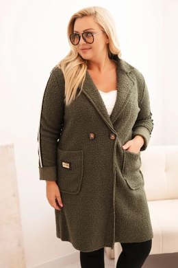 Płaszcz damski Plus Size ze sztucznego baranka z kieszeniami khaki  