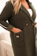 Płaszcz damski Plus Size ze sztucznego baranka z kieszeniami khaki  