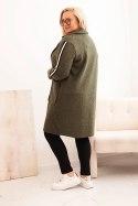 Płaszcz damski Plus Size ze sztucznego baranka z kieszeniami khaki  