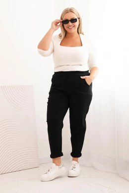 Spodnie damskie Plus Size dekatyzowane z wiskozą i szeroką gumką czarne  