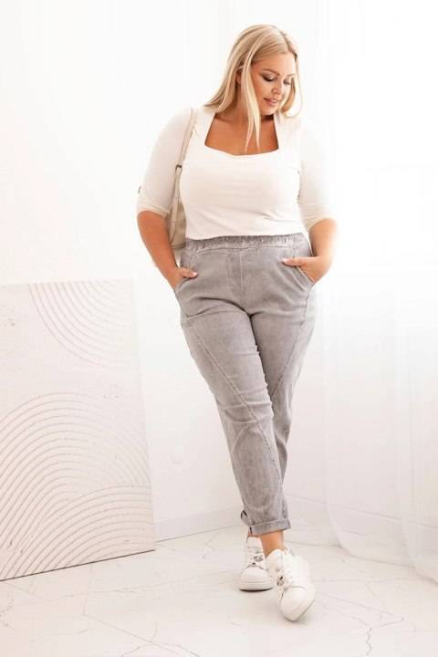 Spodnie damskie Plus Size dekatyzowane z wiskozą i szeroką gumką szare Spodnie damskie Plus Size dekatyzowane z wiskozą i szeroką gumką szare