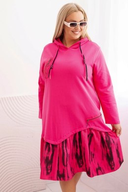 Sukienka damska Plus Size bawełniana z kapturem i falbaną różowa  