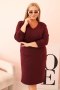 Sukienka damska Plus Size masełkowa z dekoltem V i rękawem bordowa  