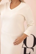 Sukienka damska Plus Size masełkowa z dekoltem V i rękawem ecru  
