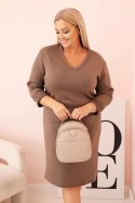 Sukienka damska Plus Size masełkowa z dekoltem V i rękawem fango  