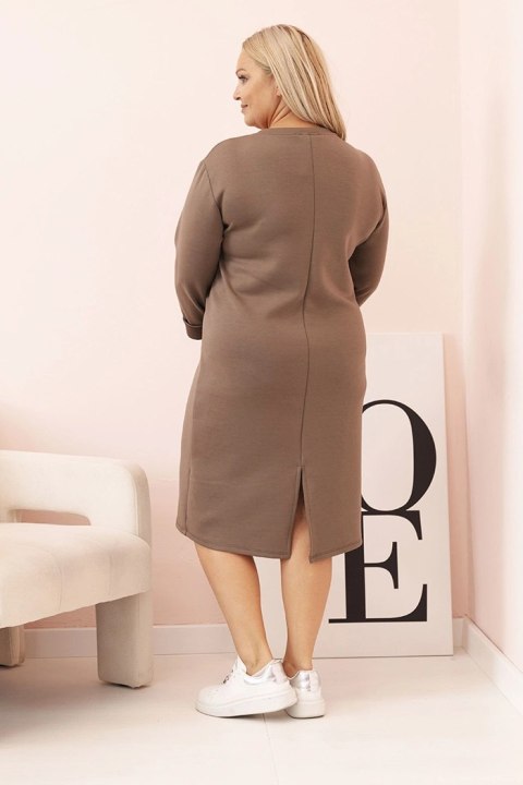 Sukienka damska Plus Size masełkowa z dekoltem V i rękawem fango Sukienka damska Plus Size masełkowa z dekoltem V i rękawem fango