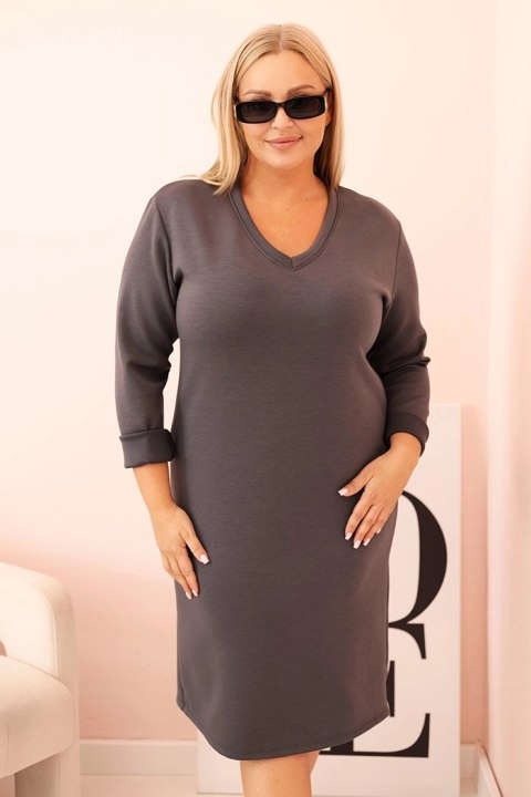 Sukienka damska Plus Size masełkowa z dekoltem V i rękawem grafitowa Sukienka damska Plus Size masełkowa z dekoltem V i rękawem grafitowa