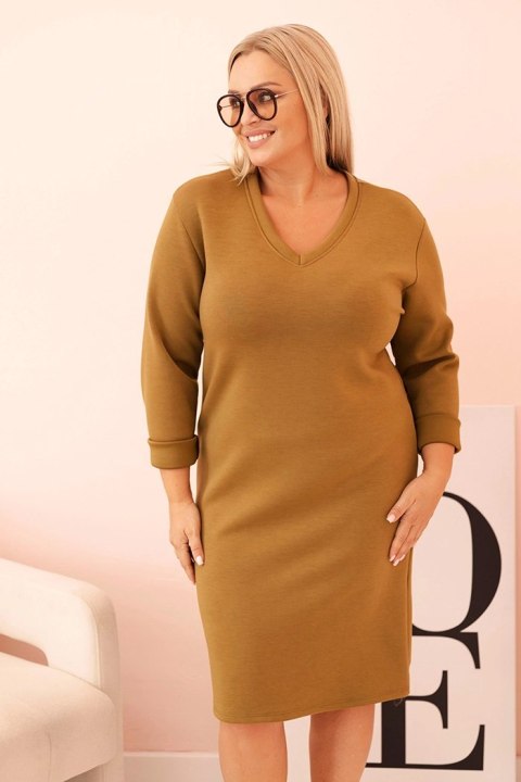 Sukienka damska Plus Size masełkowa z dekoltem V i rękawem oliwkowa Sukienka damska Plus Size masełkowa z dekoltem V i rękawem oliwkowa