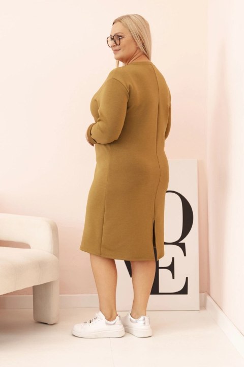 Sukienka damska Plus Size masełkowa z dekoltem V i rękawem oliwkowa Sukienka damska Plus Size masełkowa z dekoltem V i rękawem oliwkowa