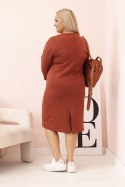 Sukienka damska Plus Size masełkowa z dekoltem V i rękawem ruda  