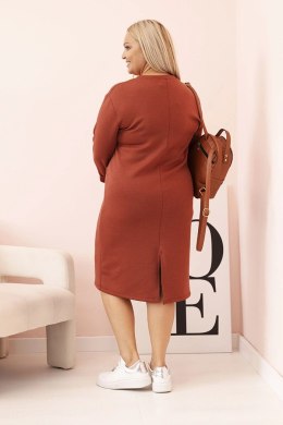 Sukienka damska Plus Size masełkowa z dekoltem V i rękawem ruda  