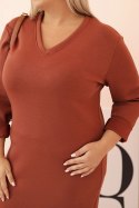 Sukienka damska Plus Size masełkowa z dekoltem V i rękawem ruda  