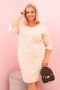 Sukienka damska Plus Size z bawełną o prostym kroju i rękawem 3/4 beżowa  