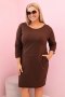 Sukienka damska Plus Size z bawełną o prostym kroju i rękawem 3/4 brązowa  