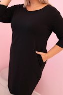 Sukienka damska Plus Size z bawełną o prostym kroju i rękawem 3/4 czarna  