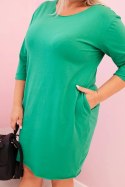 Sukienka damska Plus Size z bawełną o prostym kroju i rękawem 3/4 zielona  