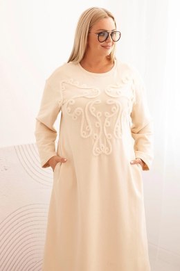 Sukienka damska Plus Size z haftem bawełniana beżowa  