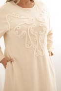Sukienka damska Plus Size z haftem bawełniana beżowa  
